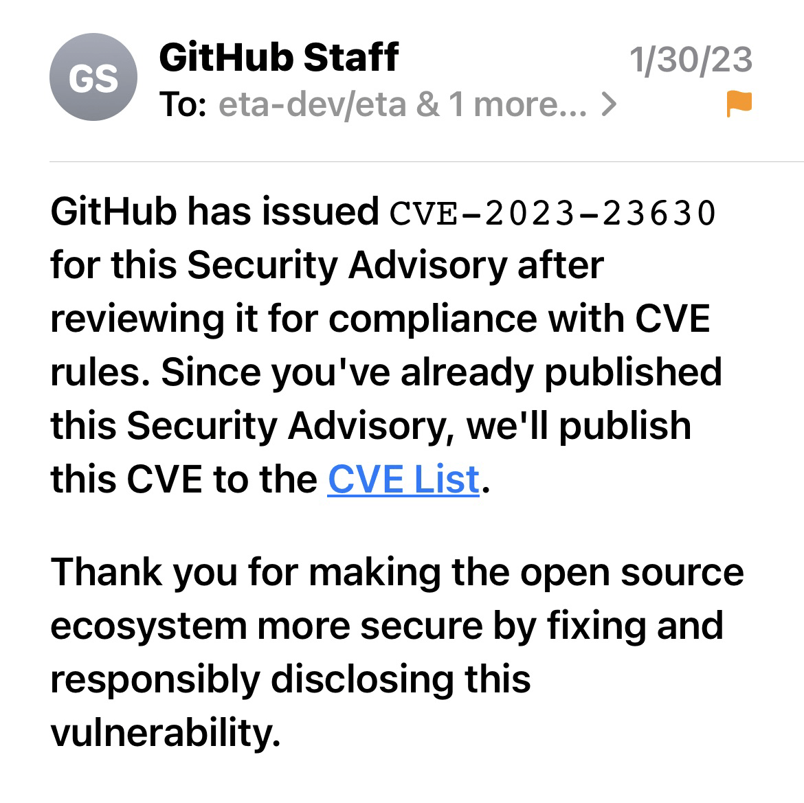 Github issued CVE